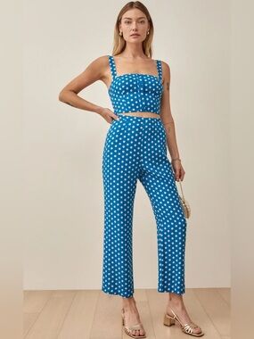 Reformation Blue Floral High-Waist Pants Set